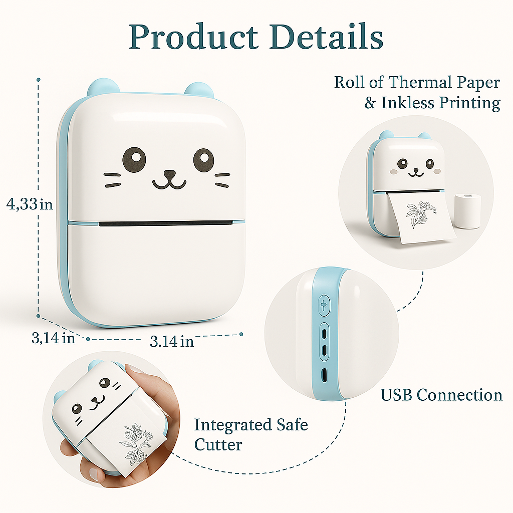 MINI POCKET PRINTER (BLUETOOTH, THERMAL PRINTER)