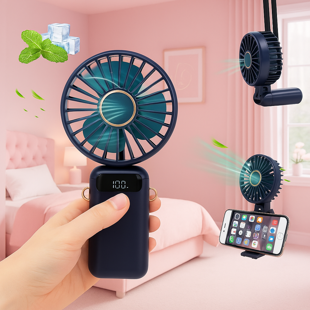 Portable Rechargeable Hand Fan with Digital Display