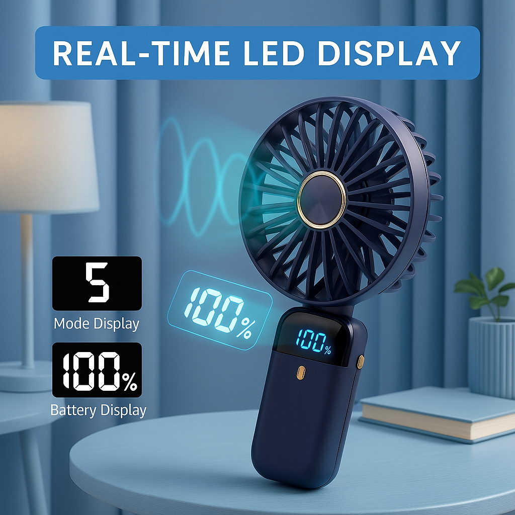 Portable Rechargeable Hand Fan with Digital Display