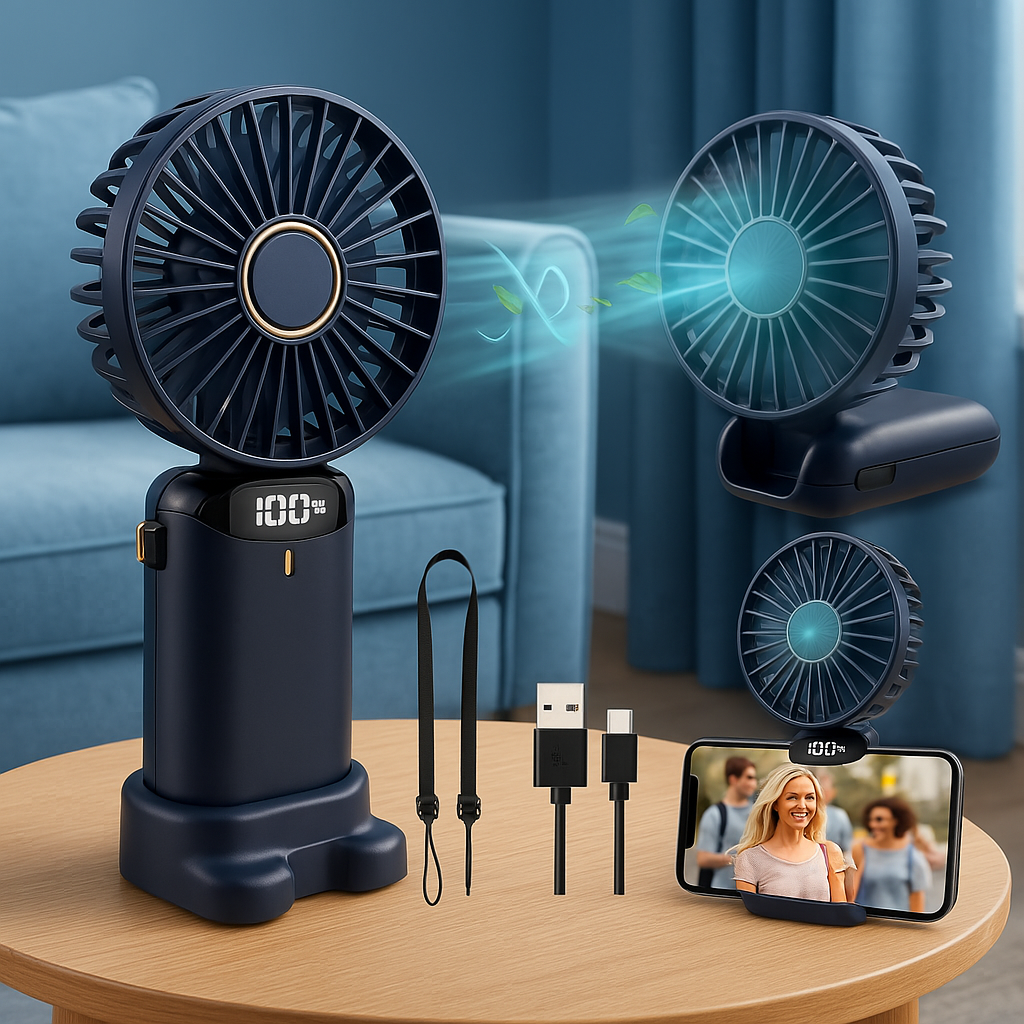 Portable Rechargeable Hand Fan with Digital Display